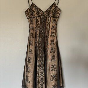 90s Vintage Niki  Livas Black Lace Overlay Formal Dress Open Back